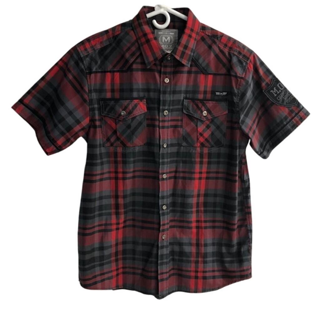 Most Official Seven Men's Short Sleeve Button-Down Plaid Shirt - Size LARGE